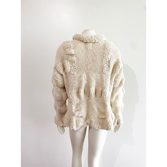 Amano Cream Chunky Knit Wool Sweater Button Cardigan Vintage Medium Large - Picture 8 of 10